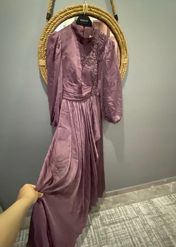Abiye Mor Nakışlı Uzun Kollu Vintage Abiye