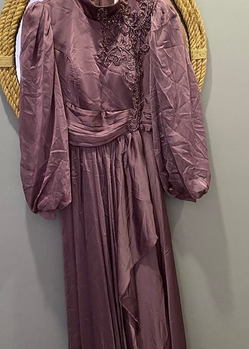 Mor Nakışlı Uzun Kollu Vintage Abiye