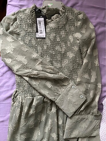 s Beden Deniz butik midi boy yaprak desenli kemerli uzun elbise