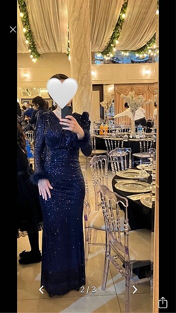 Zara Lacivert pullu payet uzun kollu abiye elbise