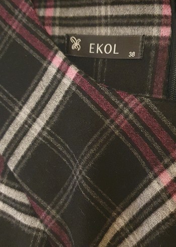 Ekol Ekose Desenli Kolsuz Midi Elbise #EKOL