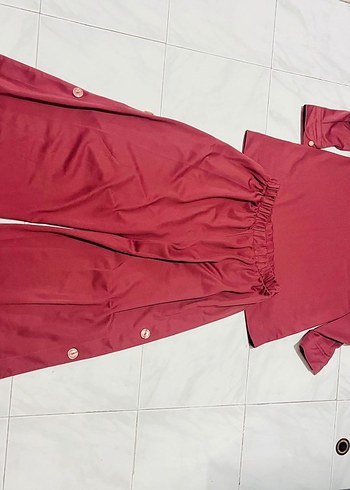 gül kurusu Uzun Düğmeli Kadın ikili takim - Görsel 2