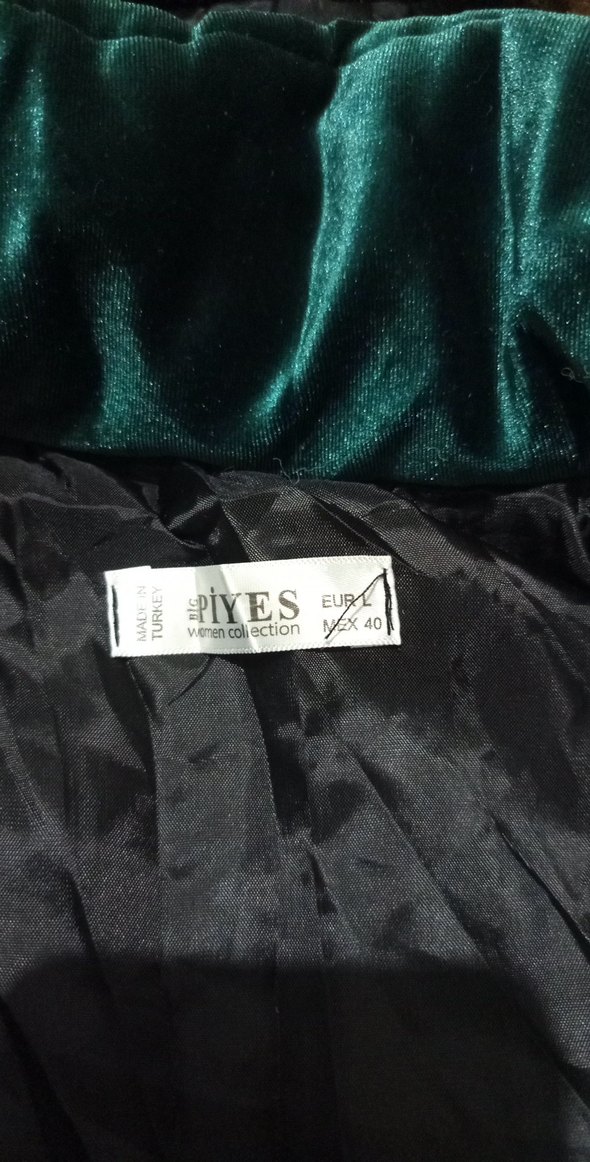 Kadın Uzun Koyu Yeşil kadife Kapüşonlu Kaban - Görsel 2