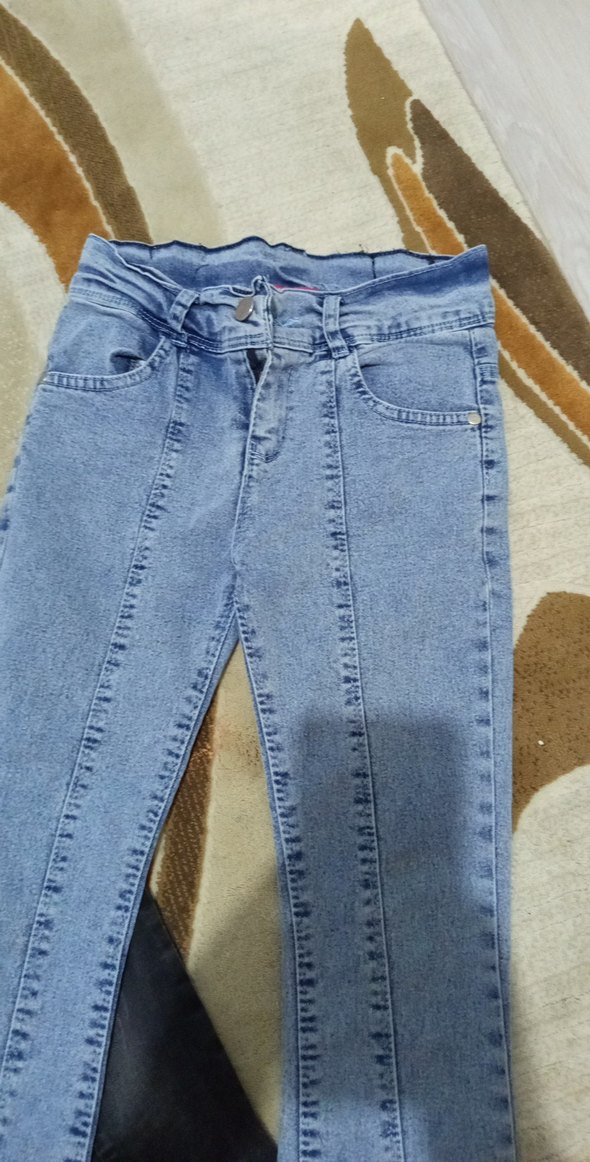 cocuk Mavi ve Gri Beli Tokalı Slim Jean - Görsel 2