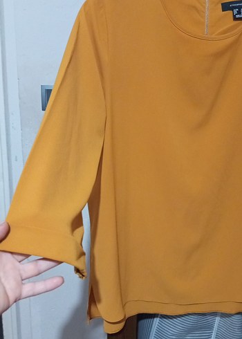 Camel Renkli Kadın Kapri Kollu Salaş Bluz - Görsel 2