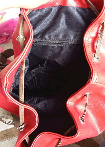 Kilitli Kırmızı Vintage Deri Sırt Çantası - Görsel 2