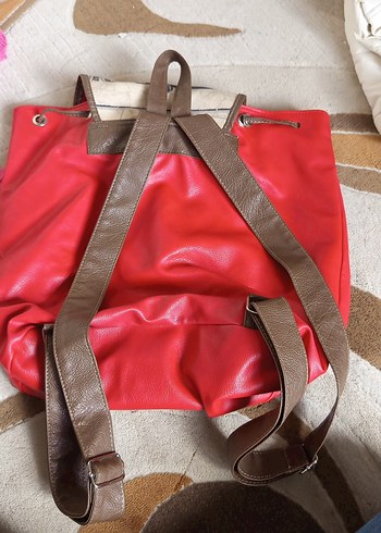Kilitli Kırmızı Vintage Deri Sırt Çantası - Görsel 5