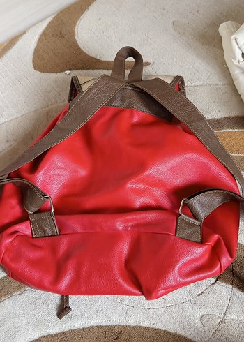 Kilitli Kırmızı Vintage Deri Sırt Çantası - Görsel 6