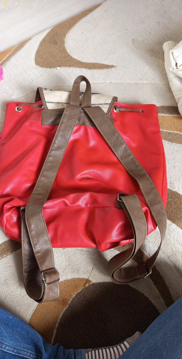 Kilitli Kırmızı Vintage Deri Sırt Çantası - Görsel 5