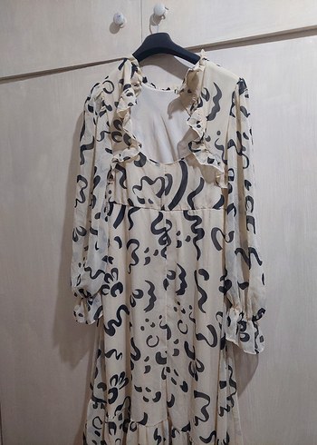 Uzun Kollu Bohem Yılan Desenli Uzun Elbise - Görsel 2