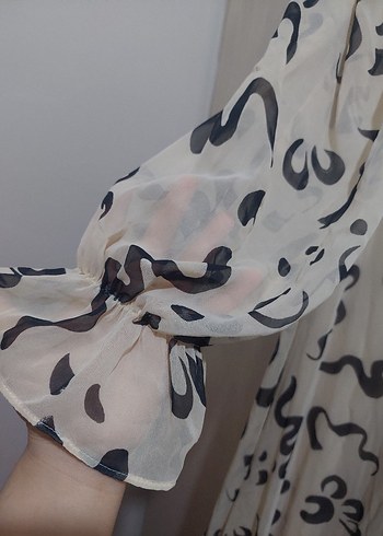 Uzun Kollu Bohem Yılan Desenli Uzun Elbise - Görsel 3