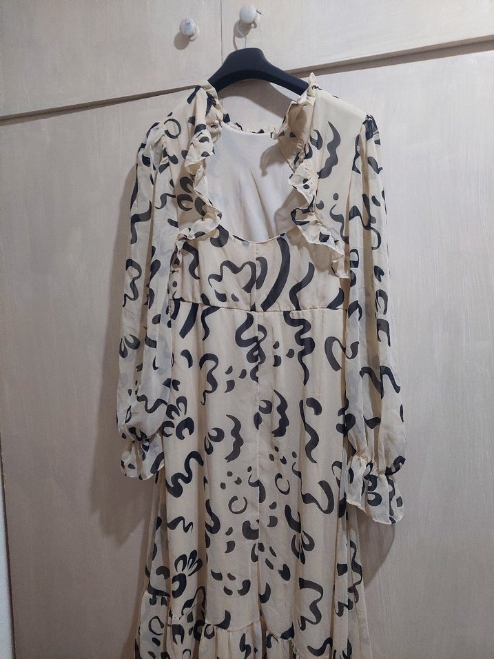 Uzun Kollu Bohem Yılan Desenli Uzun Elbise - Görsel 2