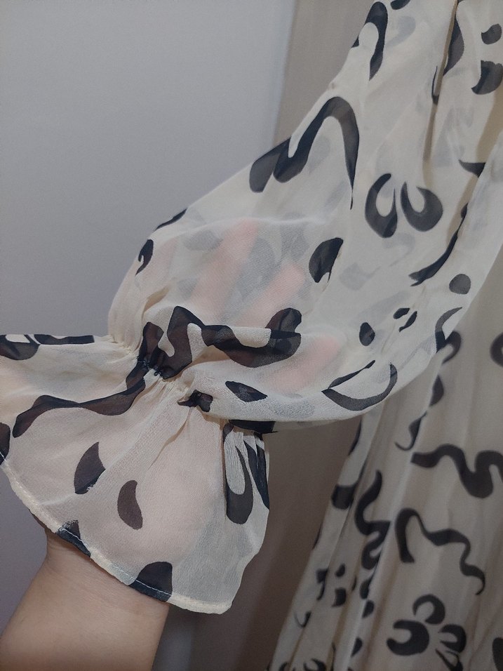 Uzun Kollu Bohem Yılan Desenli Uzun Elbise - Görsel 3