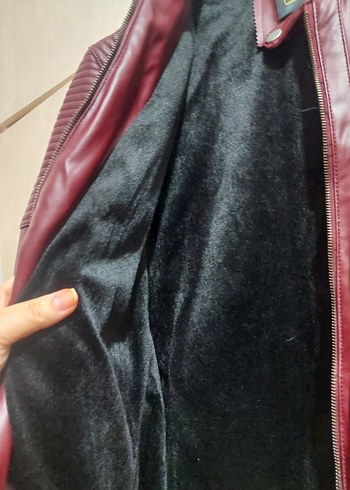 Bordo Kadın Deri Biker Ceket - Görsel 3