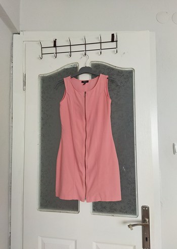 Fermuarlı Pembe Mini Kadın elbise