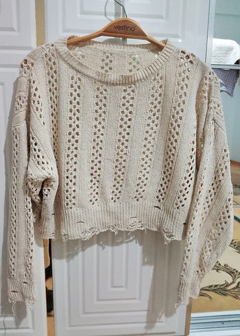 Bej Örgü Salaş Kadın Kazak - Görsel 5