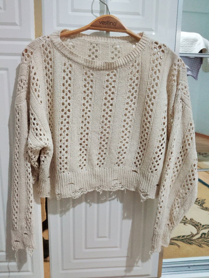 Bej Örgü Salaş Kadın Kazak - Görsel 5