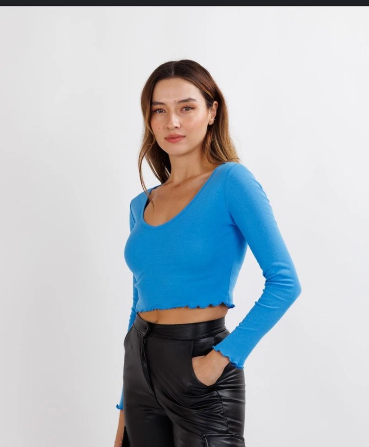 Uzun Kollu Kısa Mavi Bluz - Görsel 4