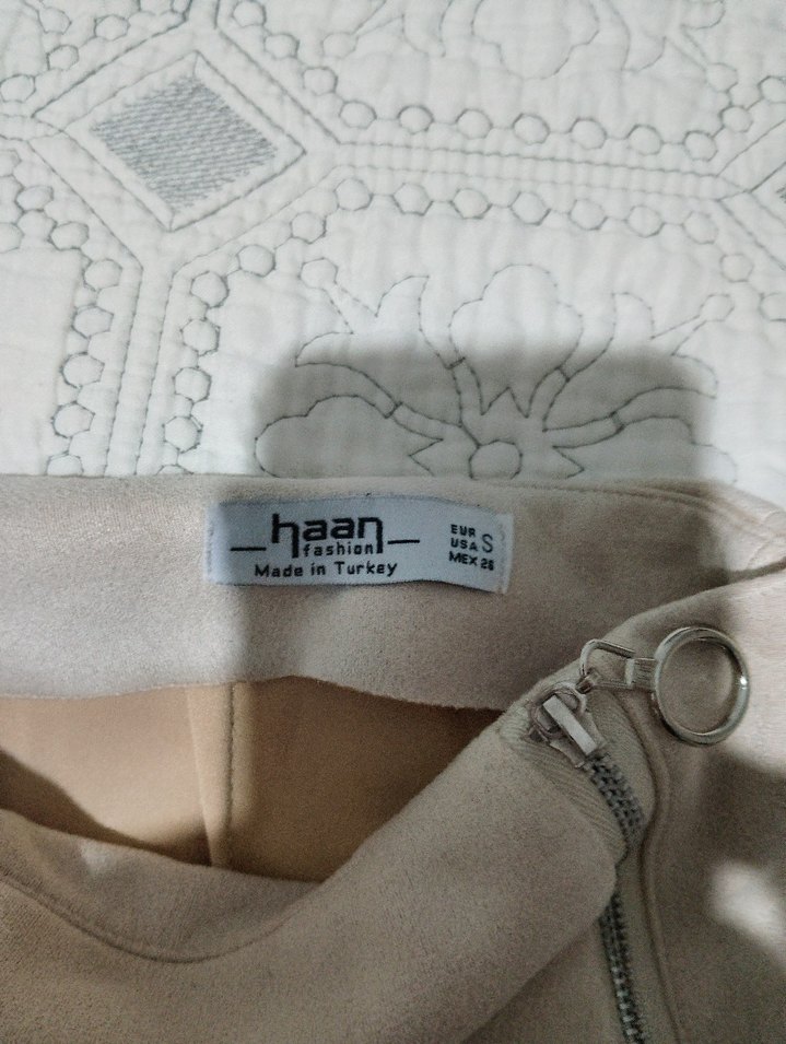 Bej Süet Kadın Mini Etek - Görsel 5