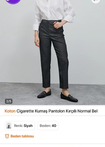 Koton Siyah Cigarette Kumaş Pantolon 40 Beden - Görsel 3