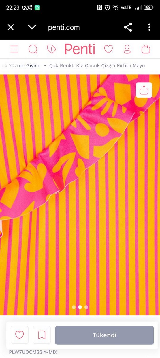 Penti Turuncu Çizgili Kız Mayo - Görsel 3