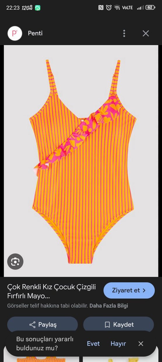 Penti Turuncu Çizgili Kız Mayo - Görsel 2