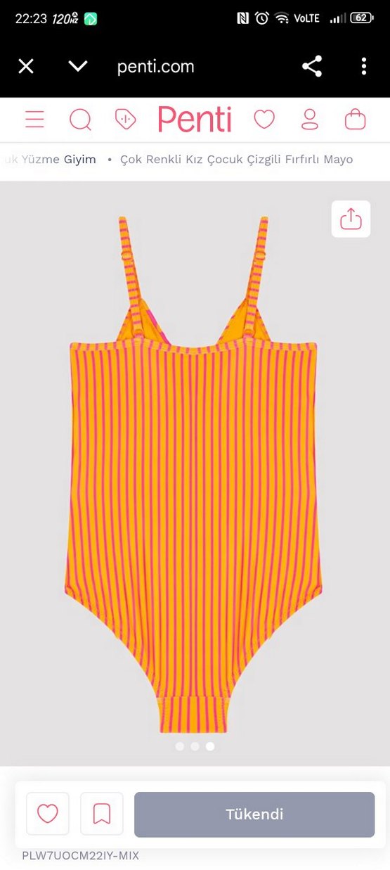 Penti Turuncu Çizgili Kız Mayo - Görsel 4