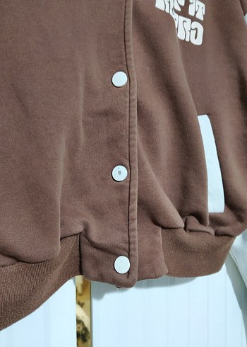 Düğmeli Kahverengi Sweatshirt Ceket - Görsel 7