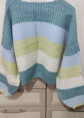 Renkli Çizgili Örgü Kadın Kazak - Görsel 3