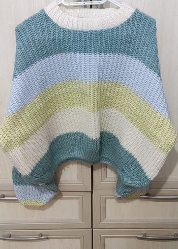 Renkli Çizgili Örgü Kadın Kazak - Görsel 2