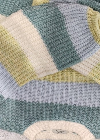 Renkli Çizgili Örgü Kadın Kazak - Görsel 4