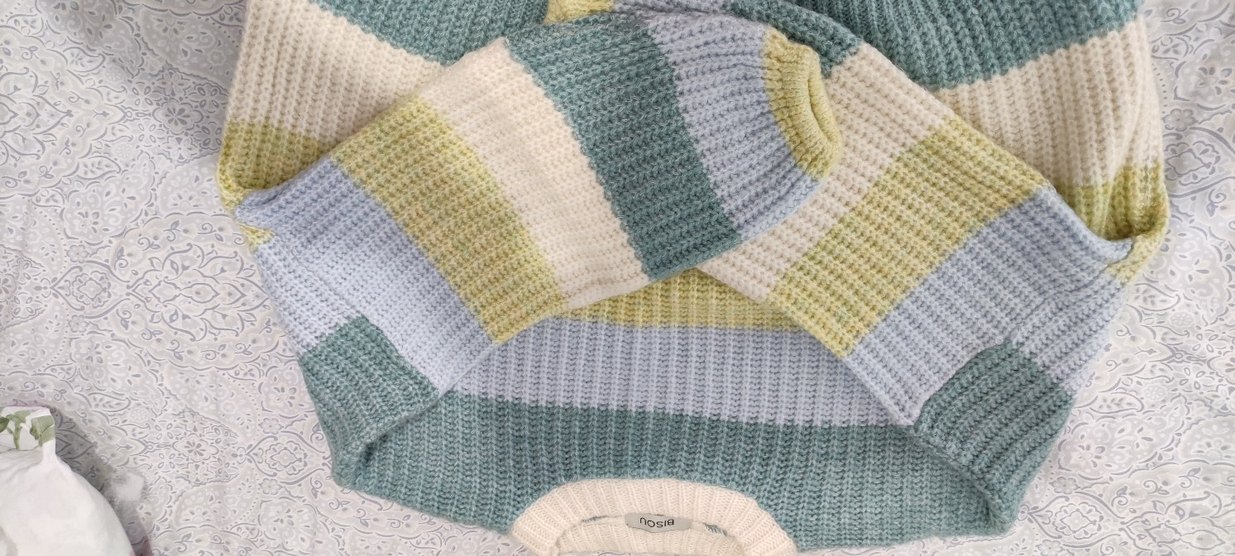 Renkli Çizgili Örgü Kadın Kazak - Görsel 4