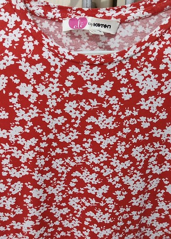 Kırmızı Çiçek Desenli Midi Elbise - Görsel 3