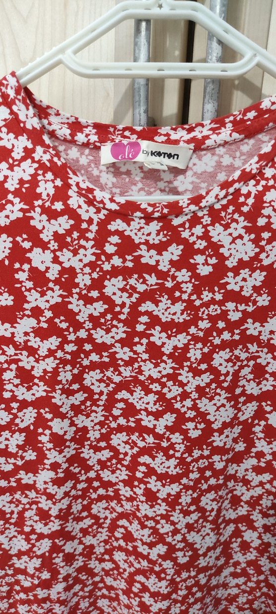 Kırmızı Çiçek Desenli Midi Elbise - Görsel 3