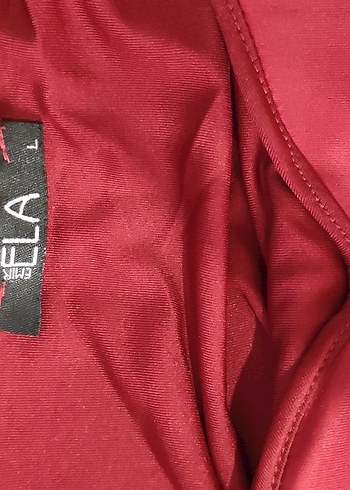 Bordo Midi V Yaka Kolsuz Kadın Elbise - Görsel 3