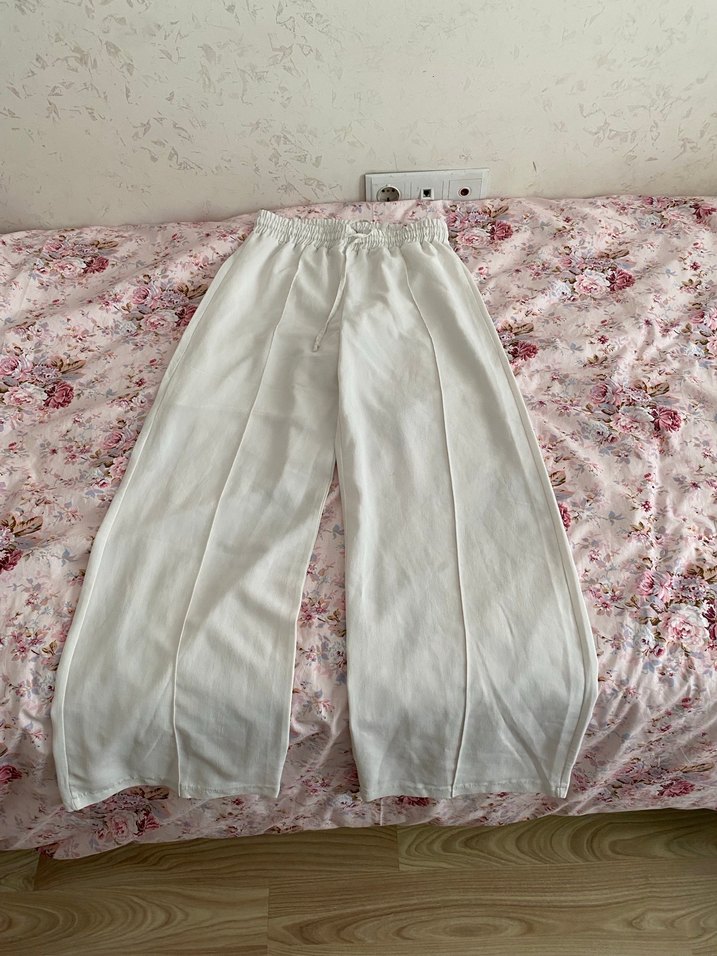 içi astarlı Beyaz Saten kadın Pantolonu - Görsel 5