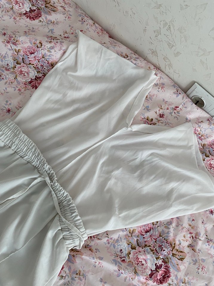 içi astarlı Beyaz Saten kadın Pantolonu - Görsel 2