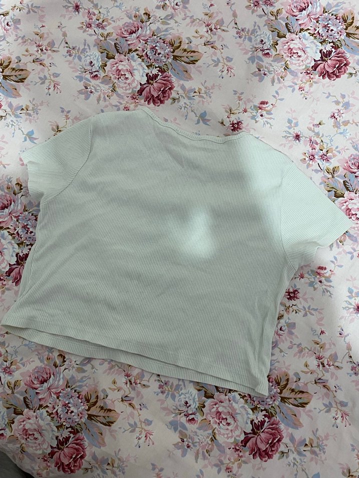 Kız Çocuk Beyaz Baskılı Dantelli Tişört - Görsel 3