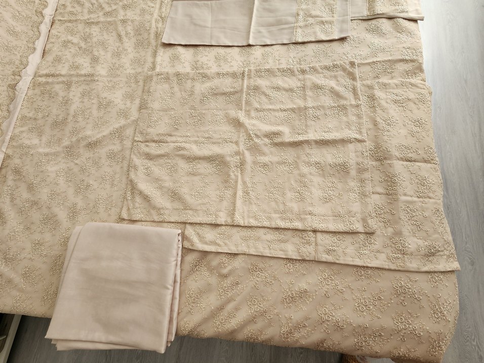 İşlemeli Saten Bej Nevresim Seti - Görsel 5