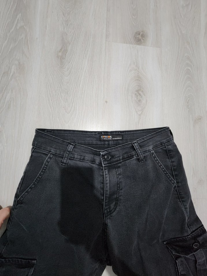 Siyah Jogger Bol Kesim Kemerli Erkek Kot Pantolon - Görsel 3