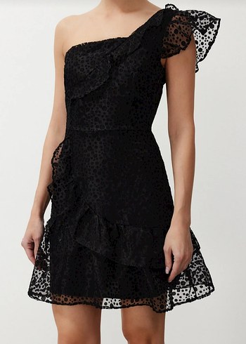 Dantel Detaylı Siyah Mini Abiye Elbise - Görsel 2