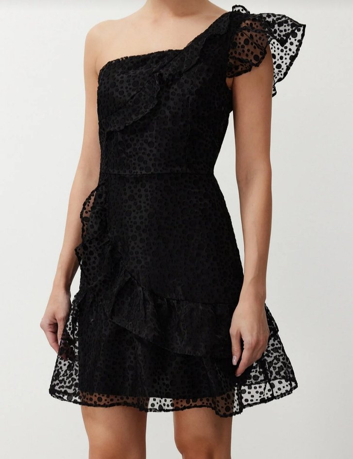 Dantel Detaylı Siyah Mini Abiye Elbise - Görsel 2