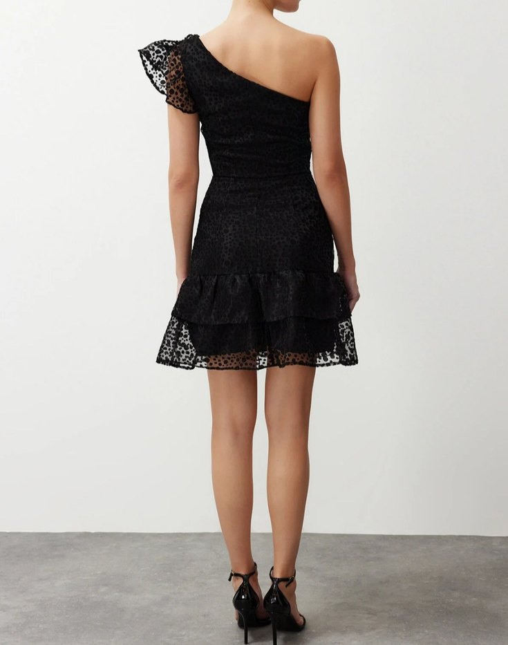 Dantel Detaylı Siyah Mini Abiye Elbise - Görsel 4