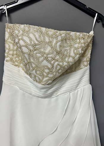 Nakışlı Beyaz Straplez Uzun Abiye Elbise - Görsel 2