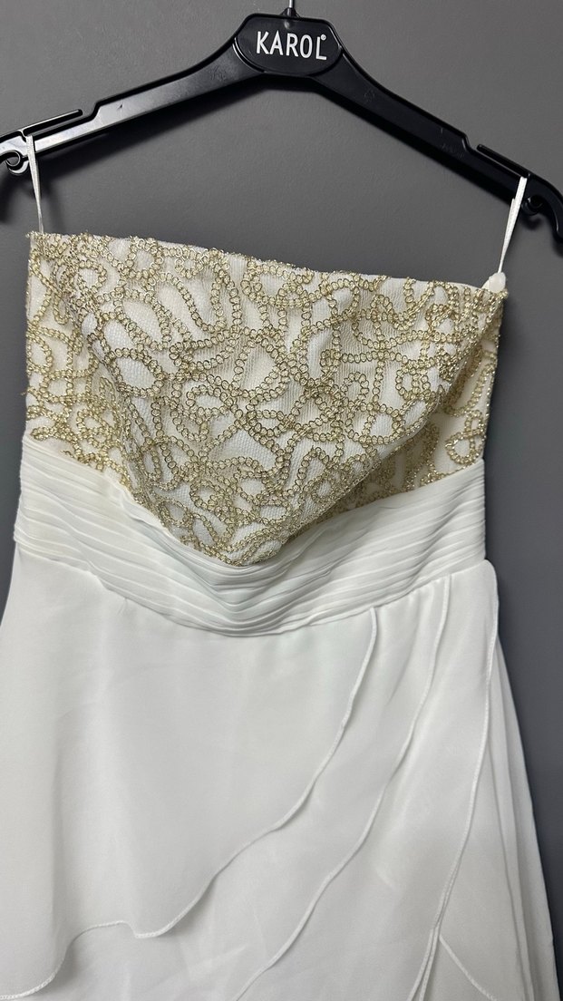 Nakışlı Beyaz Straplez Uzun Abiye Elbise - Görsel 2