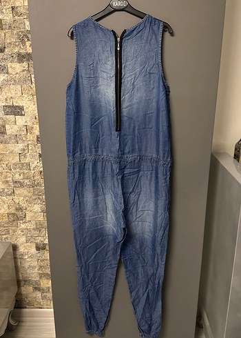 Kadın Lacivert Kemerli Denim Tulum - Görsel 2