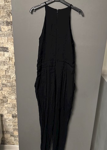 Siyah Keten Kadın Midi Tulum - Görsel 2