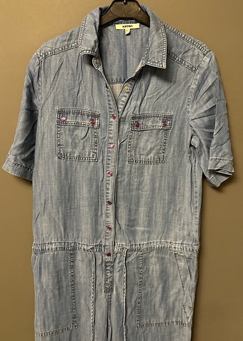 Gri Denim Kadın Uzun Tulum - Görsel 2