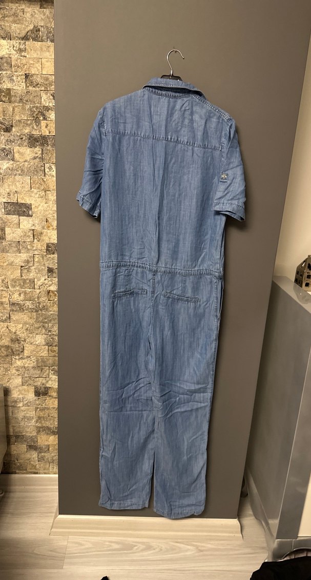 Gri Denim Kadın Uzun Tulum - Görsel 3