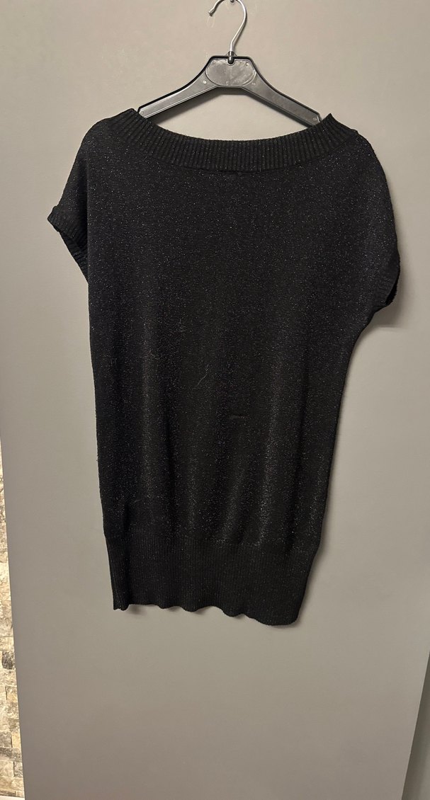 Düğmeli Siyah Kısa Kollu Kadın Triko - Görsel 2